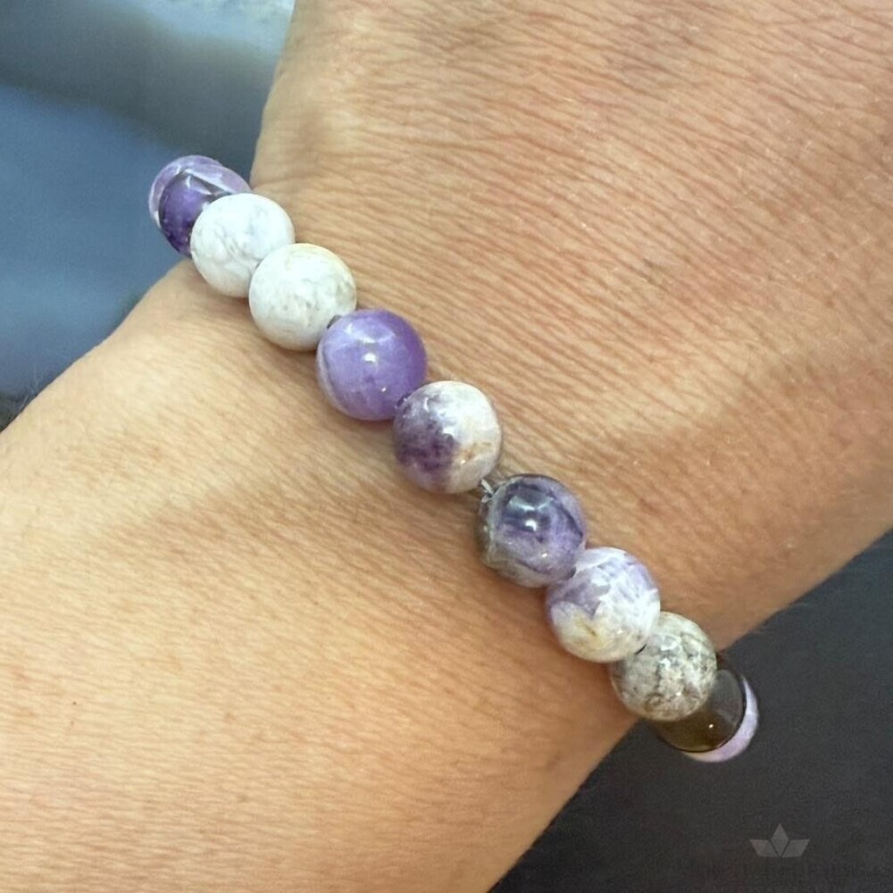 Sterling Silver 8mm Round Amethyst Beads 7" Bracelet For Women